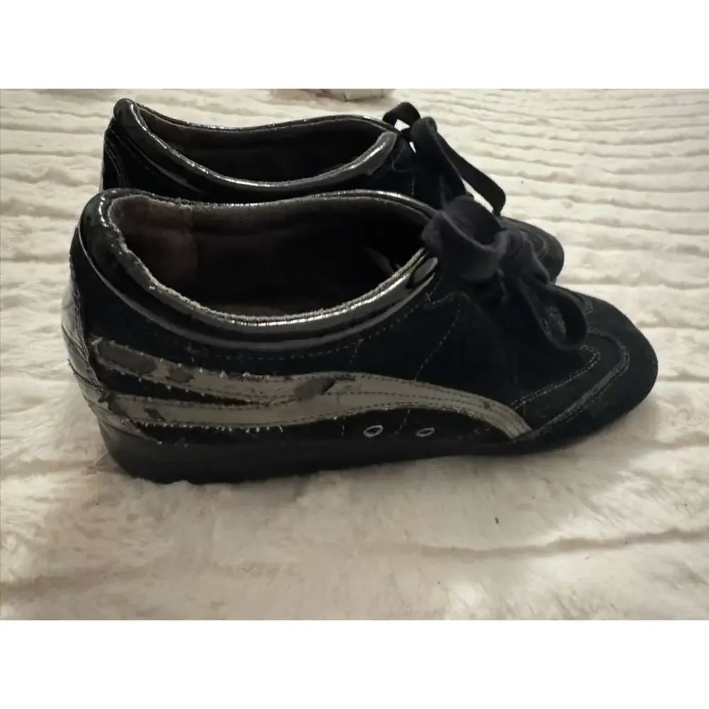 Men's Black Leather Lace Up Casual Shoes Air Cushion Comfort Pre Owned